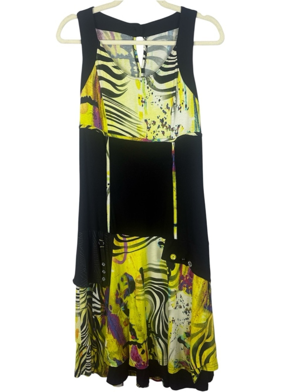 Vintage-Inspired Avant-Garde Abstract Print Mixed Media Sleeveless Midi Dress